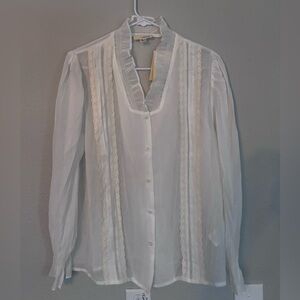 Ivory Button-Up Blouse with Lace Detail Size Medium